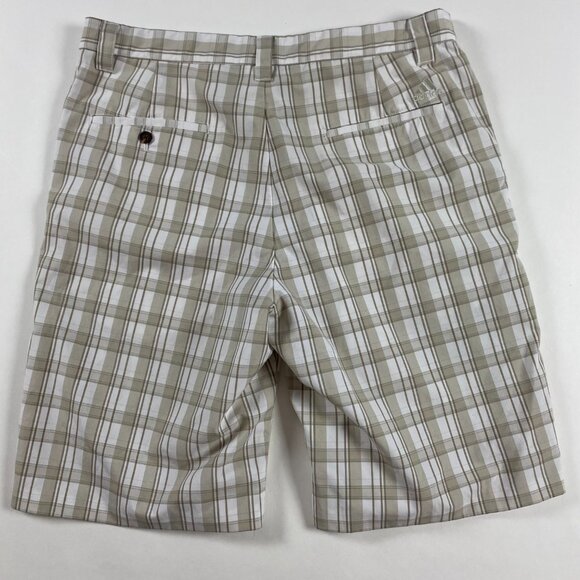 Adidas Flat Front Golf Short Mens Size 34 Brown White Check Stretch - Picture 3 of 11